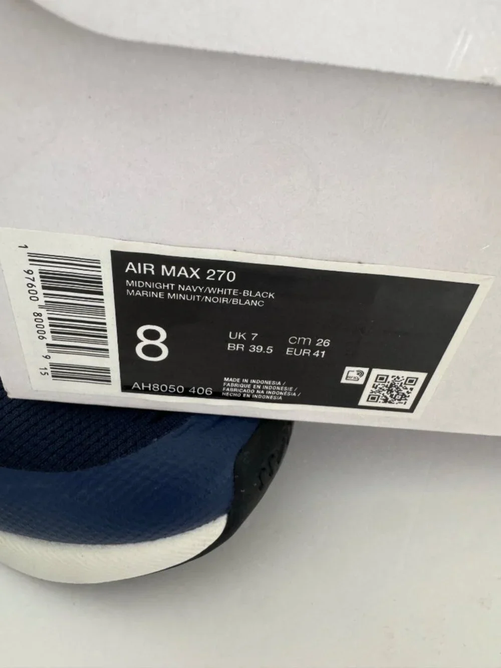 NIB Nike Air Max 270 Navy White Sneakers Mens Size US 8 EU 41